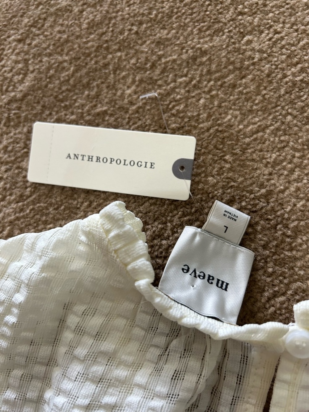Anthropologie Mavee White Textured Strapless Top